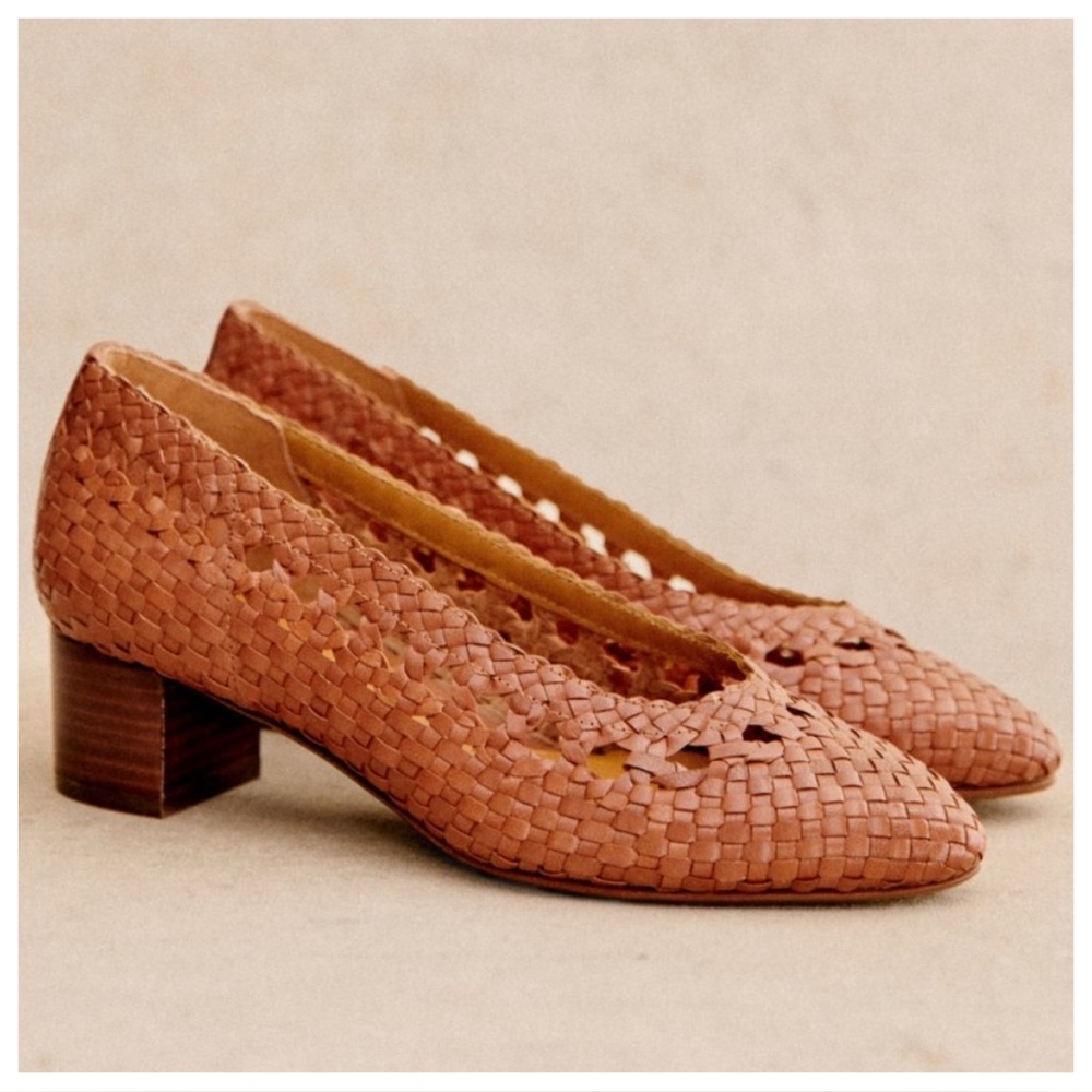 Sezane Anya High Heels Smooth Camel Braided - Size 7
